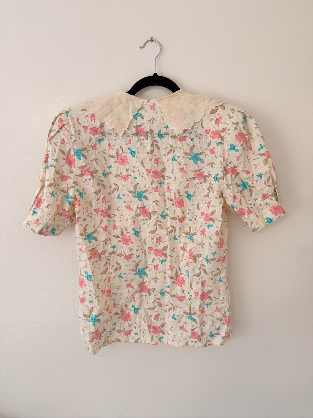 Vintage Floral Short Sleeve Button Blouse w/ Lacy Sailor Collar Doncaster II -MD - Picture 4 of 15